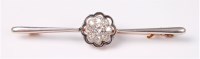 Lot 2596 - A 15ct diamond cluster bar brooch, the old...