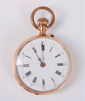 Lot 2623 - A lady's 18k fob watch, with white enamel dial,...