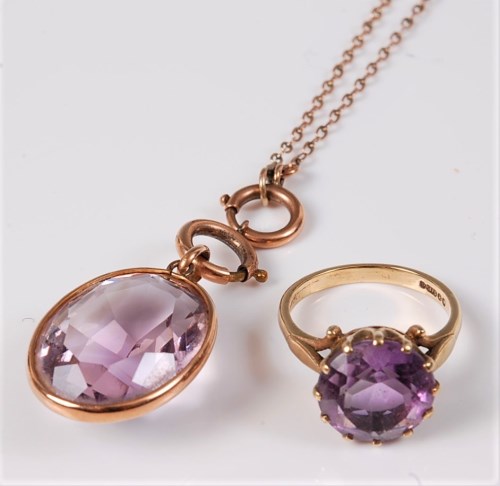 Lot 2644 - A 9ct amethyst ring and an amethyst pendant...