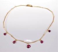 Lot 2650 - A pink tourmaline and diamond necklet, the...
