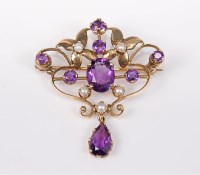 Lot 2684 - An Edwardian style 9ct amethyst and cultured...