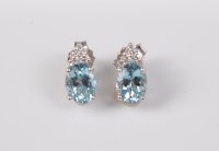 Lot 2721 - A pair of 18ct white gold aquamarine and...