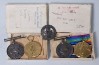 Lot 1069 - A WW I British War and Victory duo, naming...