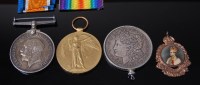 Lot 1162 - A WW I British War and Victory duo, naming...