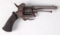 Lot 1171 - A Belgian six-shot pin fire revolver, having...