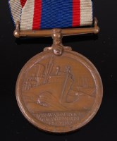 Lot 1193 - A WW I Mercantile Marine War Medal, naming...