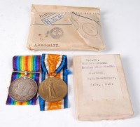 Lot 1211 - A WW I British War and Victory duo, naming J....