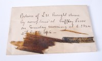 Lot 1222 - A fragment of tin and wood in an envelope with...