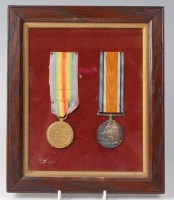 Lot 1223 - A WW I British War and Victory duo, naming...