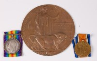 Lot 1313 - A WW I casualty group to include a bronze...