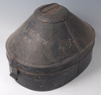 Lot 1332 - An early 20th century tin hat box, naming A.J....