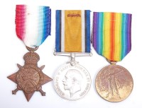 Lot 1379 - A WW I casualty trio to include 1914 Star,...