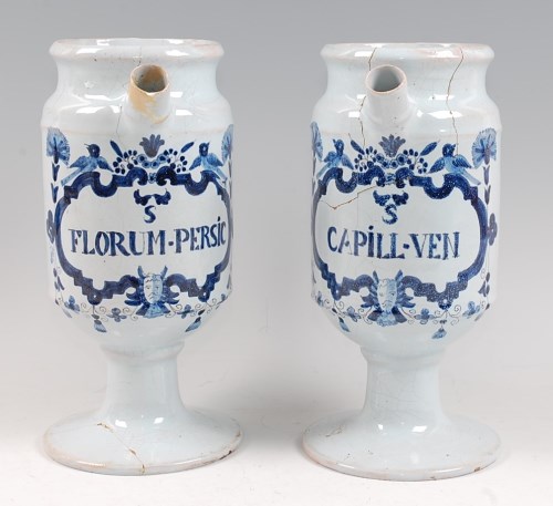 Lot 2 - A pair of 19th century Delft wet drug jars,...