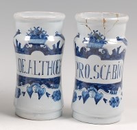 Lot 4 - A pair of 19th century Delft drug jars, each...