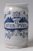 Lot 5 - An 18th century Delft cylindrical drug jar,...