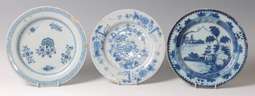 Lot 14 - Three various 18th century Delft plates, each...