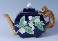 Lot 30 - A George Jones & Son majolica teapot and cover,...