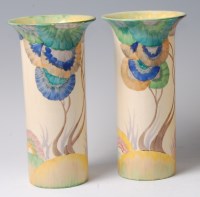Lot 44 - A pair of Clarice Cliff cylindrical vases, in...