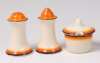 Lot 68 - A Clarice Cliff Banded ware pottery condiment...
