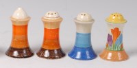 Lot 69 - Three Clarice Cliff pottery muffiner shaped...