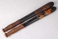 Lot 196 - A near pair of Victorian police truncheons,...
