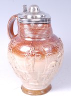 Lot 2050 - A George III salt-glazed stoneware hunting jug,...