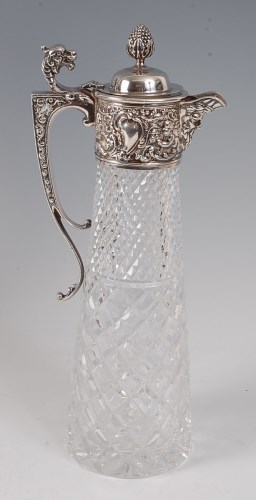 Lot 2099 - A modern cut glass and silver topped ewer,...