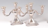 Lot 2111 - A pair of sterling silver three light...