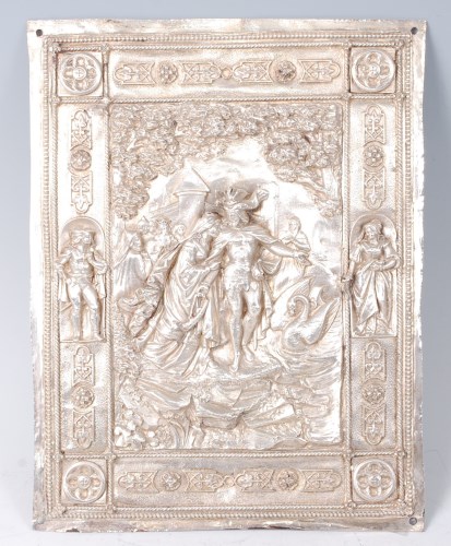 Lot 2117 - A Continental repousee decorated white metal...