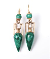 Lot 2178 - A pair of late 19th century malachite earrings,...