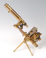 Lot 2221 - A 19th century brass monocular microscope, by...