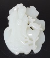 Lot 2268 - A circa 1900 Chinese pale jade carved figural...