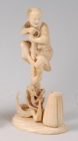 Lot 2279 - A Japanese Meiji period carved ivory okimono,...