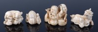 Lot 2284 - Four various Japanese carved ivory netsukes,...