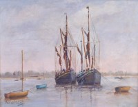 Lot 2355 - Rowland Fisher (1885-1969) - Boats at anchor,...