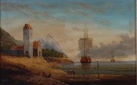 Lot 2412 - J Klien - Continental coastal scene with three-...