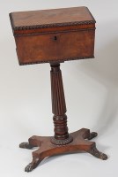 Lot 2447 - A Regency mahogany pedestal teapoy, the hinged...