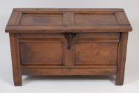 Lot 2454 - A circa 1700 joined oak two-panel coffer, the...