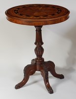 Lot 2456 - A walnut and marquetry inlaid pedestal tripod...