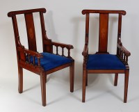 Lot 2464 - A pair of circa 1900 mahogany and inlaid elbow...