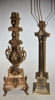 Lot 2 - A brass Corinthian column table lamp together...
