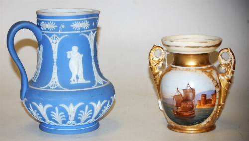 Lot 4 - An early 20th century blue jasper ware jug,...