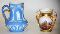 Lot 4 - An early 20th century blue jasper ware jug,...