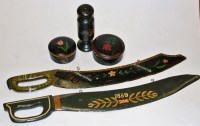 Lot 36 - Two green painted wooden models of cutlasses;...