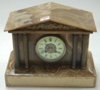 Lot 35 - An alabaster mantel clock, circa 1900 (a/f)