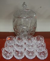 Lot 45 - A cut glass punch bowl and cover, with ladle...