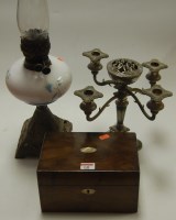 Lot 141 - A Victorian cast metal pedestal oil lamp, an...