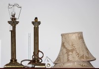 Lot 9 - A pair of modern brass Corinthian column table...