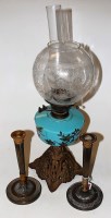 Lot 14 - A late Victorian oil lamp, having etched...