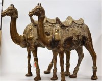 Lot 49 - A pair of large Eastern brass models of camels,...